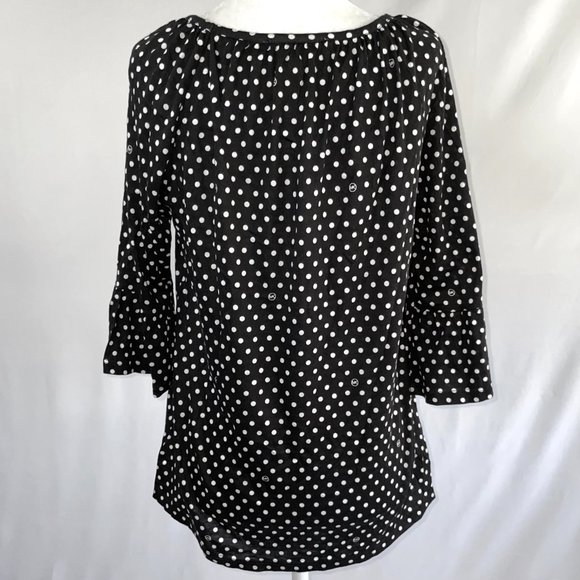 New Michael Kors Logo Polka Dot Print Flare Sleeve Top Black White Size Small - Picture 13 of 16